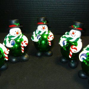 Set Of 5 Christmas SNOWMAN on Shatterproof BALL Standing Figurine Ornament